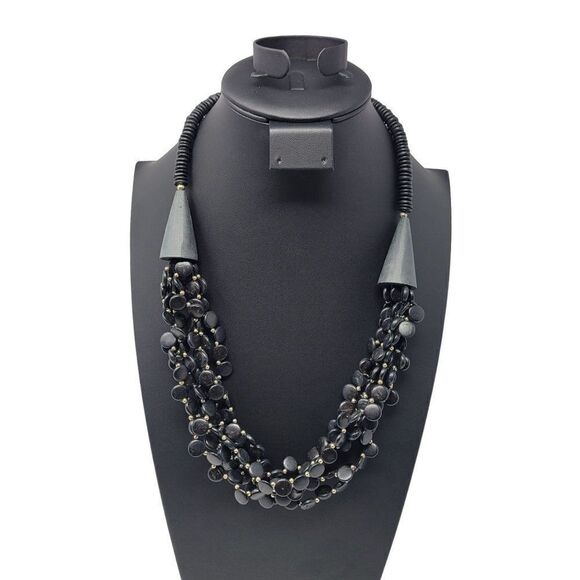 Vintage Jewelry - Vintage Chunky statement Mult Strand 26" Opera Necklace Black Seeds Tribal primi